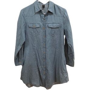 Sacred Threads Dress Womens S/M Chambray Button Up Shirt Hem Roll Tab Sleeves